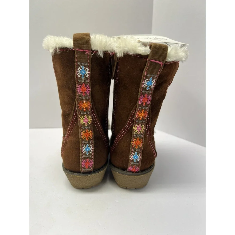 Carter's Lindsay-C Winter Boots Toddler 5 Brown Pink‎ Faux Fur Floral Embroidery